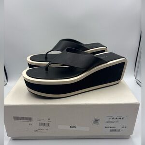 Frame Le Ocean Platform Wedge Leather Sandals Women's U.S. Size 6 Noir Multi
